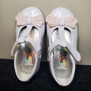 Toddler girl white dress shoes 5m glitter bow Rachel Shoes EUC